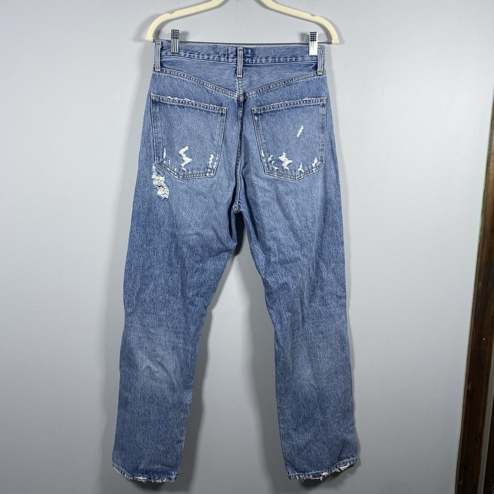 Agolde 90s Fit Jeans Womens 26 Blue Distressed High Rise Straight Leg Button Fly - Picture 3 of 10